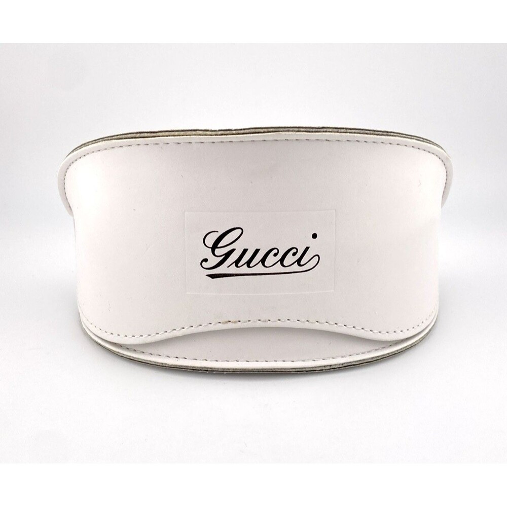 Gucci Eyeglass Case White Clamshell Script Logo GG Lined Authentic